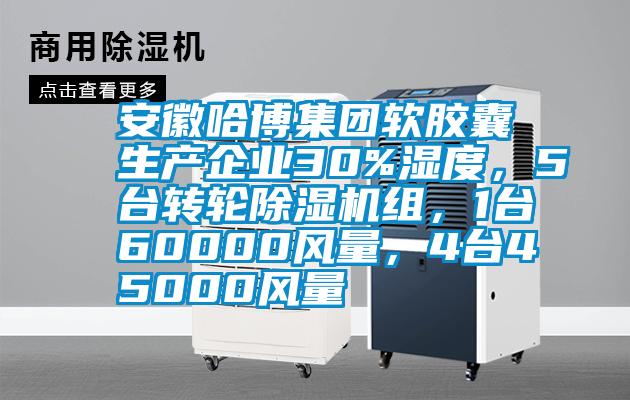 安徽哈博集團(tuán)軟膠囊生產(chǎn)企業(yè)30%濕度，5臺(tái)轉(zhuǎn)輪除濕機(jī)組，1臺(tái)60000風(fēng)量，4臺(tái)45000風(fēng)量